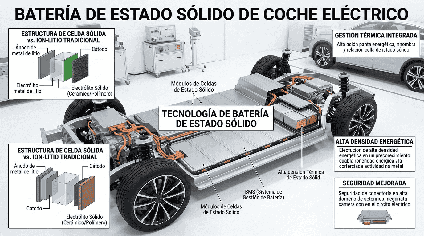 Batería de estado sólido para vehículos eléctricos con electrolito sólido de alta densidad energética