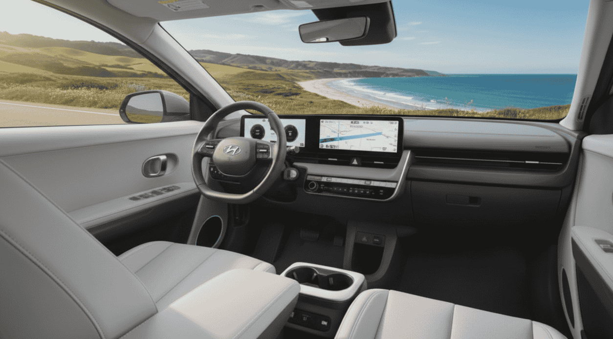 Interior del Hyundai Ioniq 5 mostrando diseño retrofuturista y materiales de calidad
