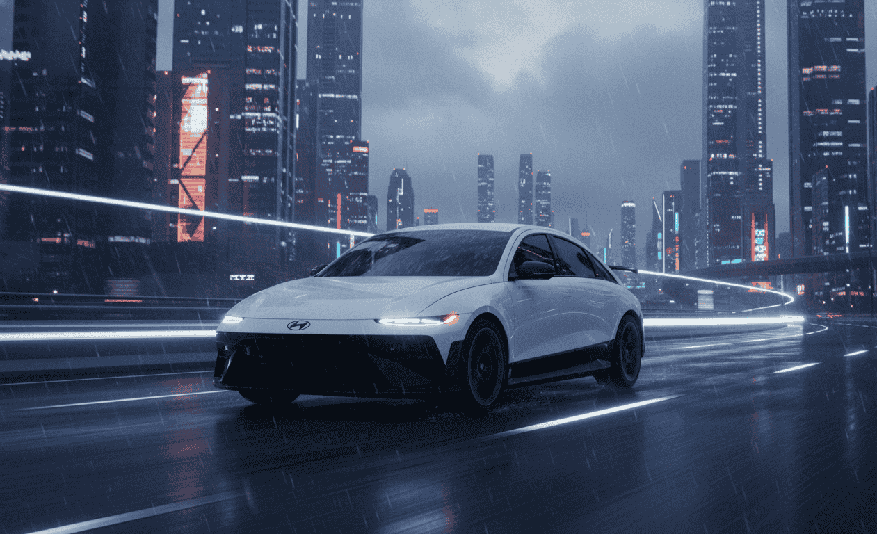 Hyundai IONIQ 6 N 2026 en color azul Performance Blue con alerón trasero deportivo