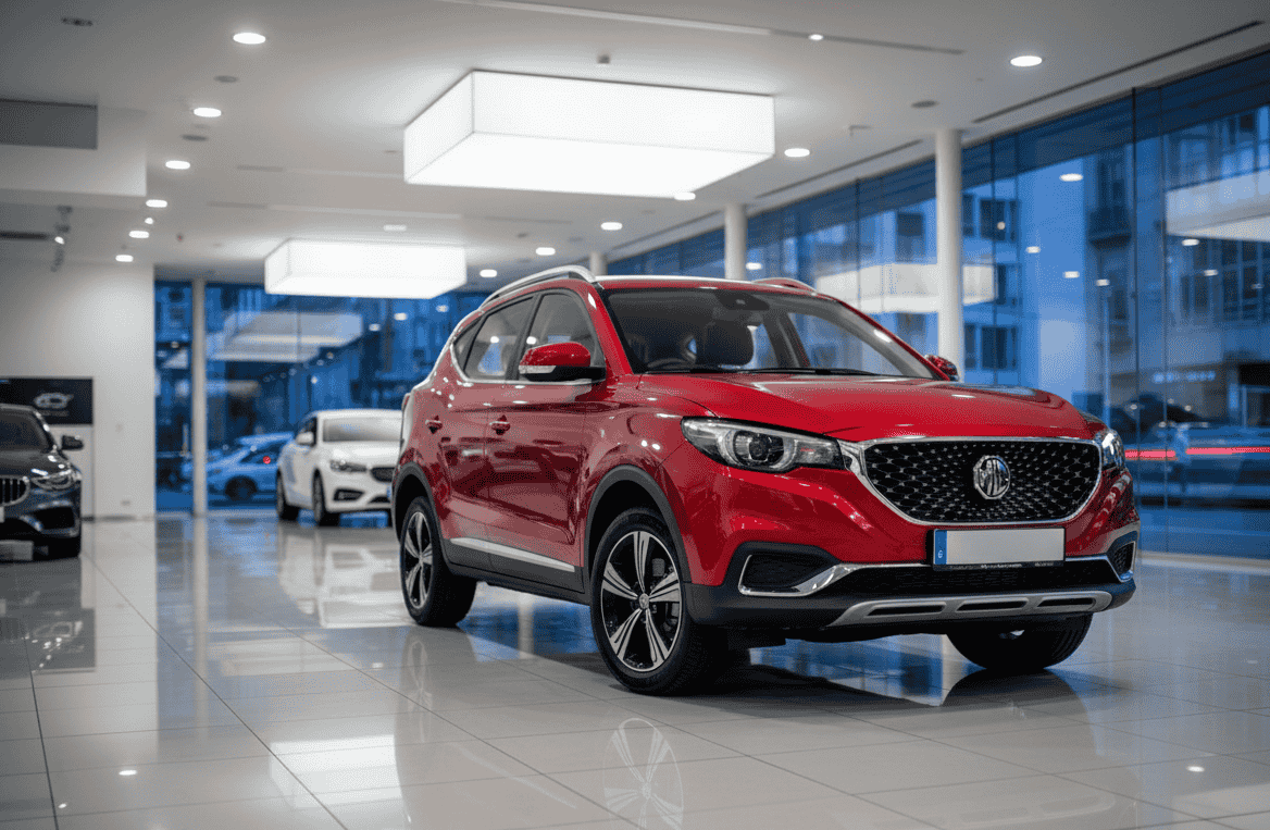 Vista trasera del MG HS Hybrid+ destacando su diseño SUV moderno y luces LED