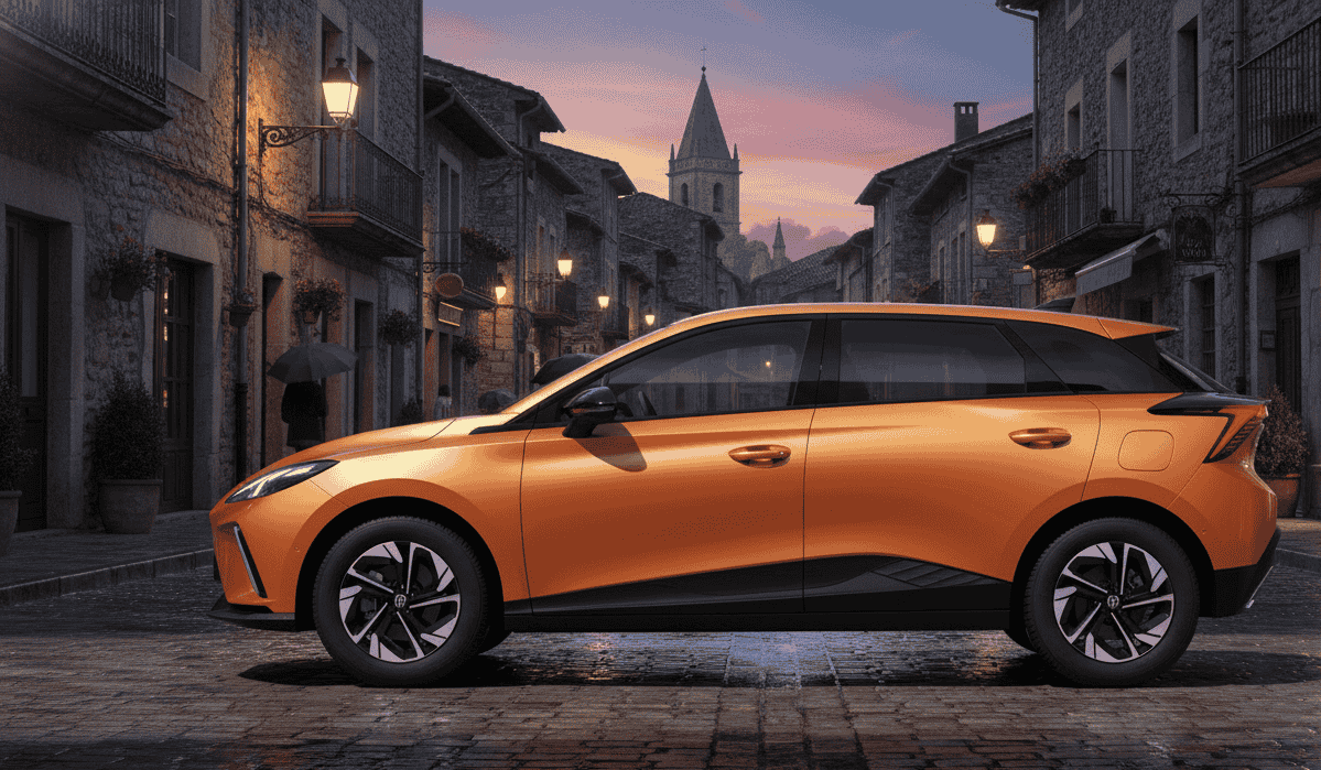 Perfil lateral del MG HS Hybrid+ mostrando su diseño SUV familiar y dimensiones compactas