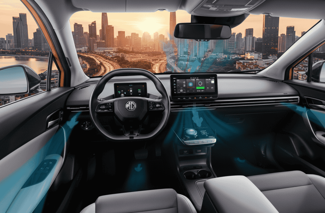 Interior del MG4 Electric 2025 con pantalla táctil central
