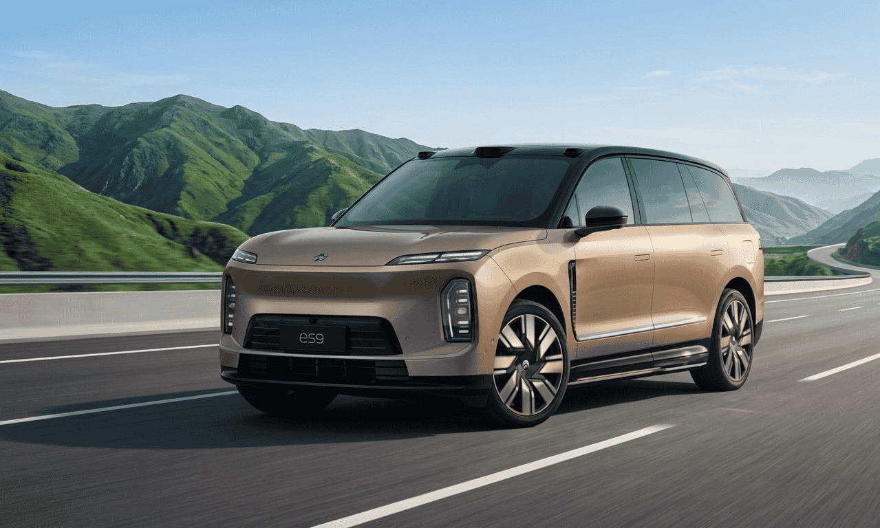 NIO ES9 SUV eléctrico de lujo 697 CV vista exterior lateral en color oscuro