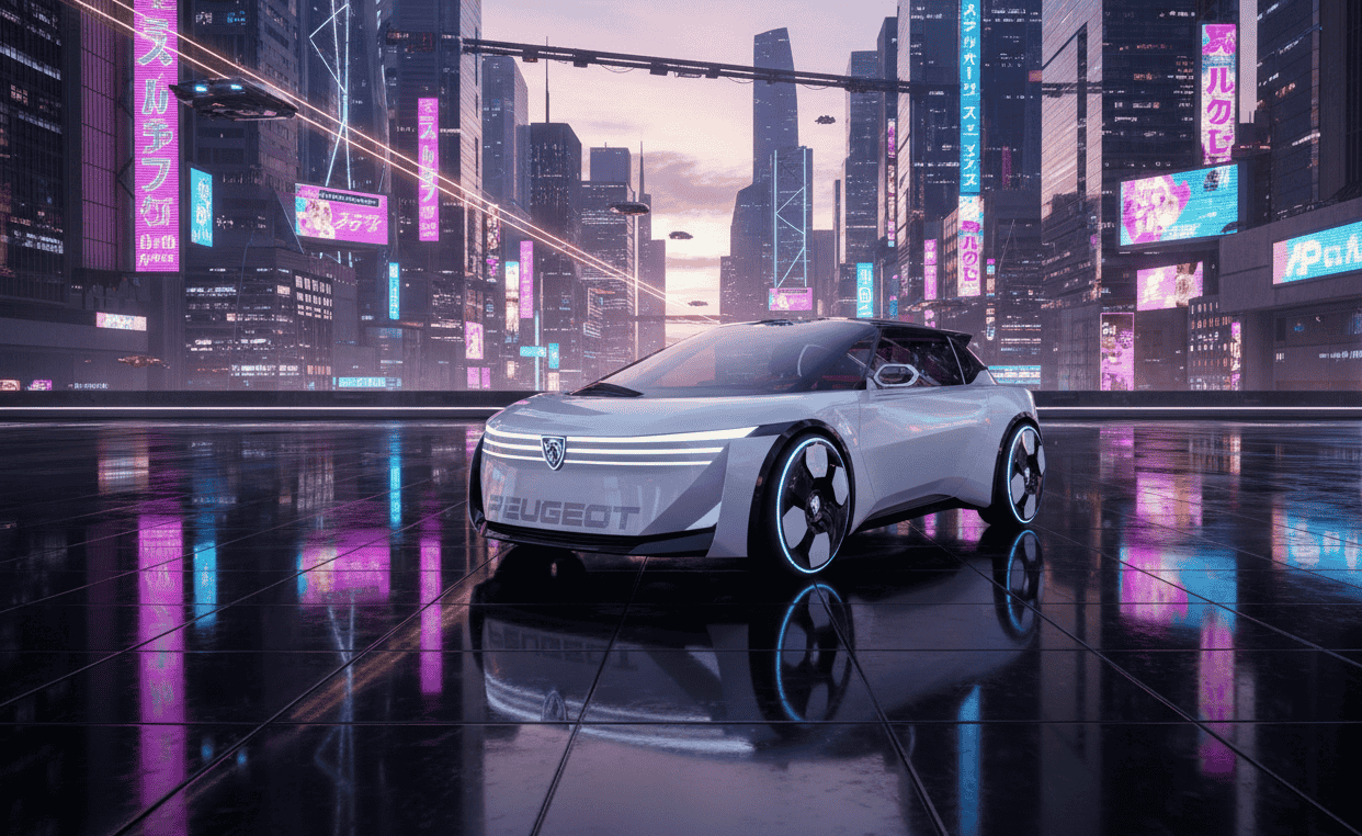 Peugeot Polygon Concept - Vista frontal mostrando el diseño angular y futurista