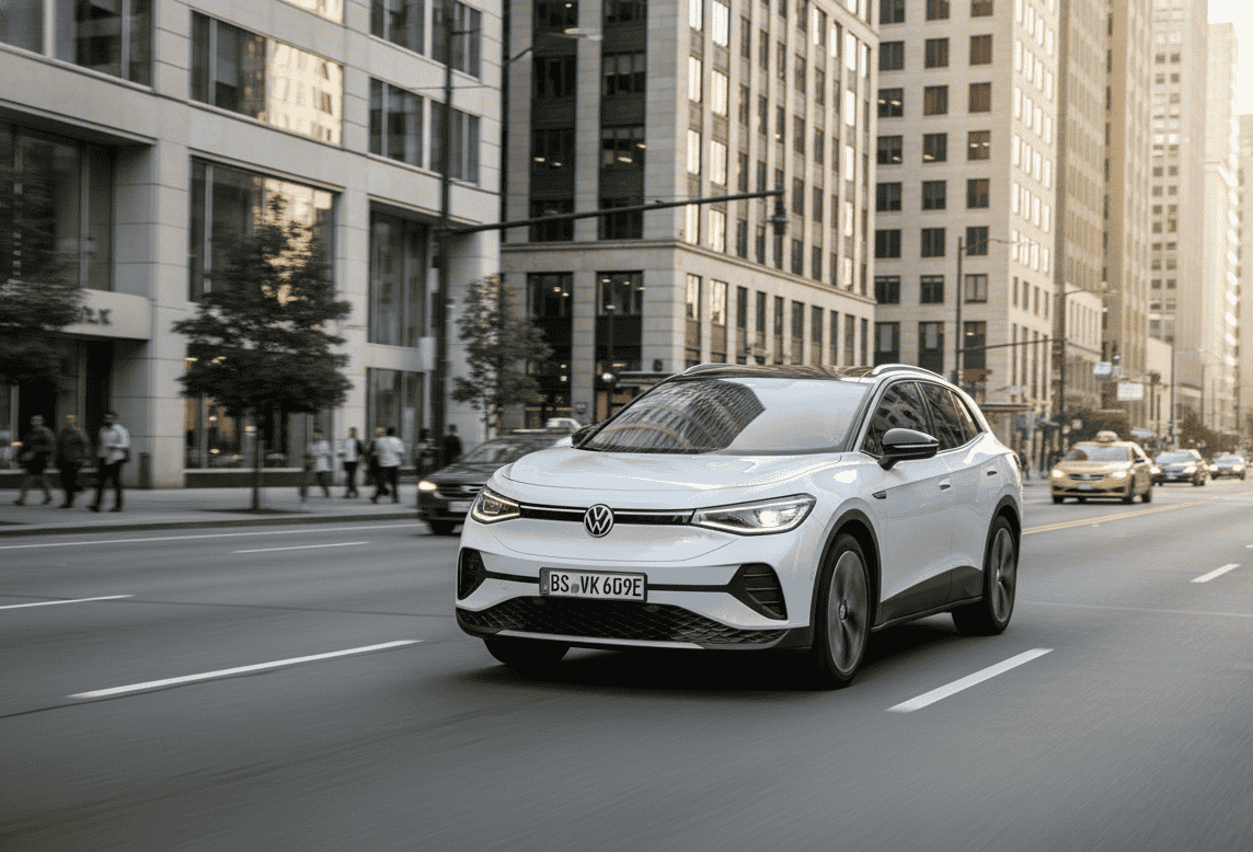 Volkswagen ID.4 circulando por ciudad - SUV eléctrico en entorno urbano