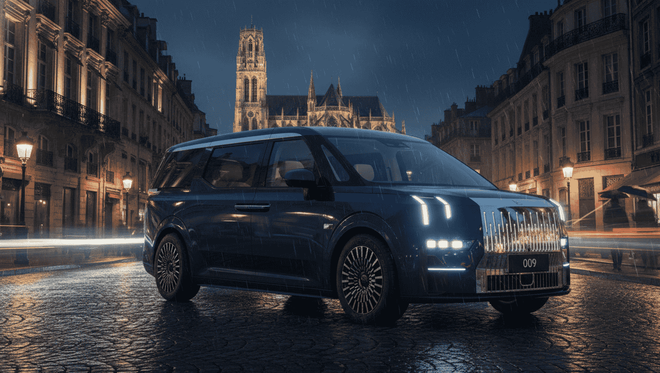 Zeekr 009 - Vista frontal mostrando su diseño elegante